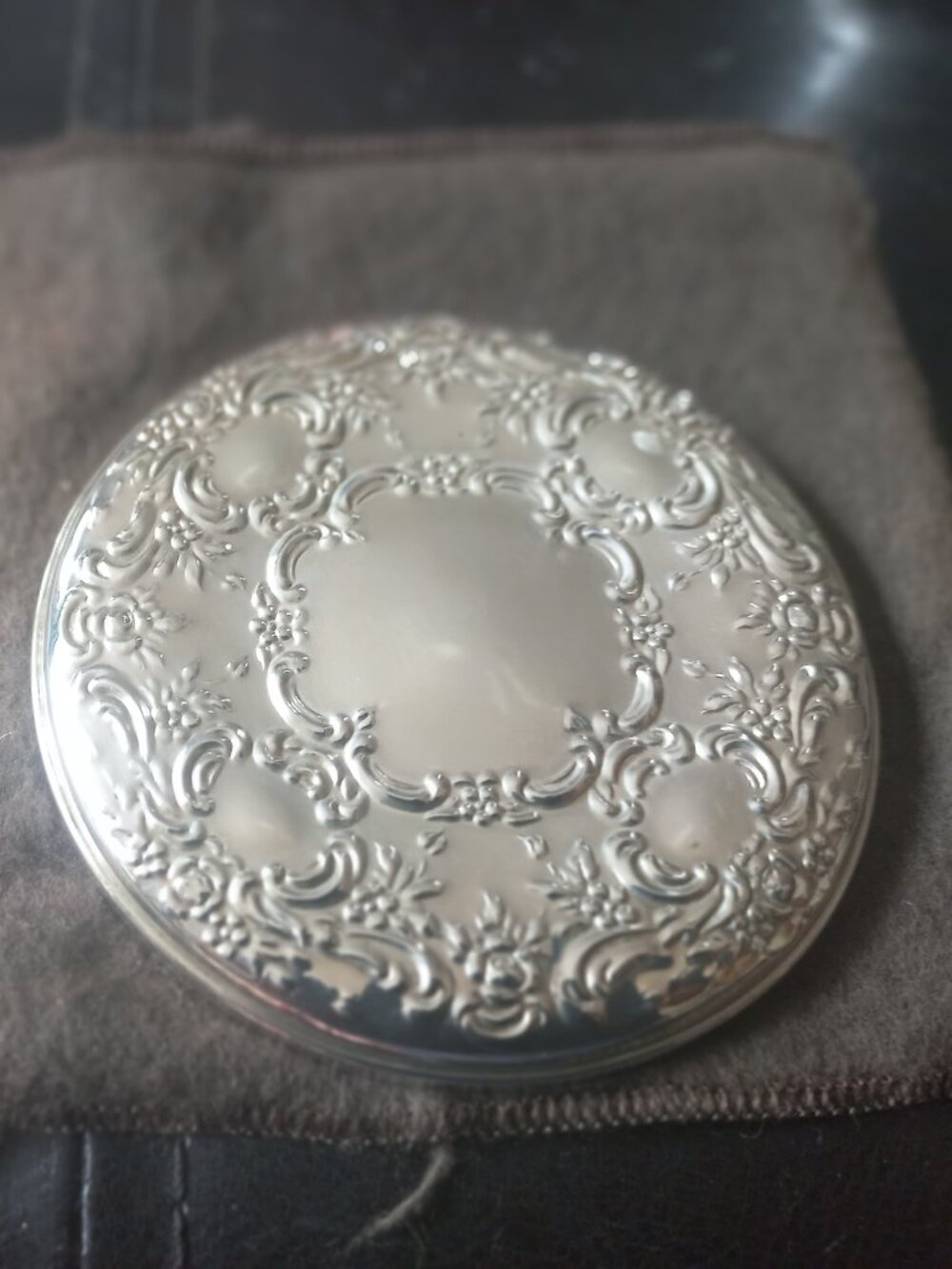 Vintage Sterling Silver Towle purse compact mirror with pouch